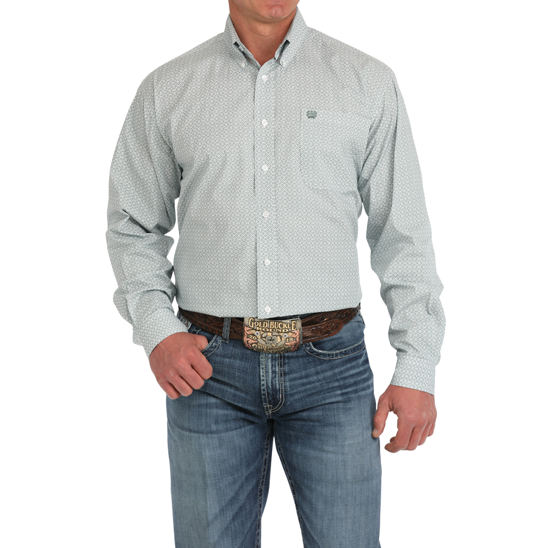 Cinch Men's Medallion Print Green Shirt