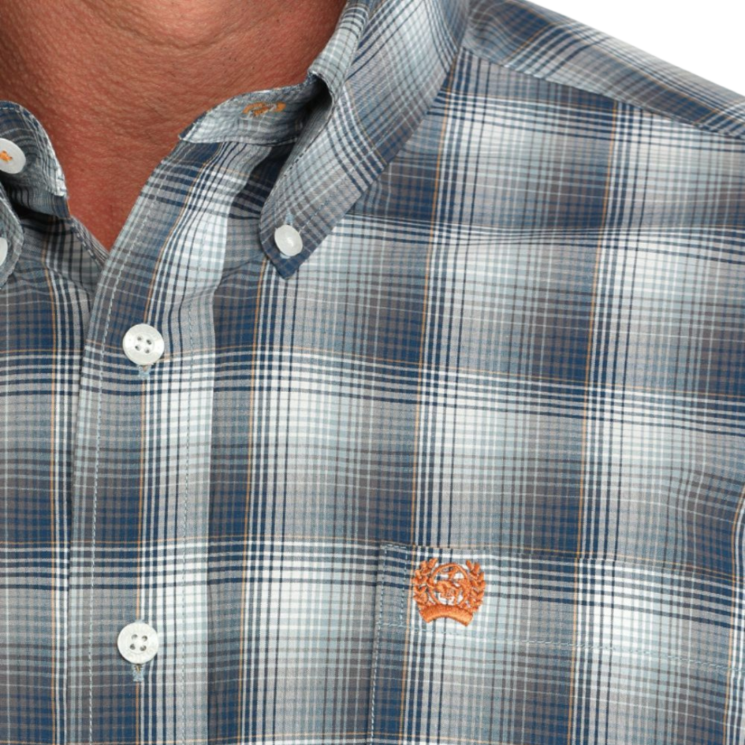 Cinch Men's Short Sleeve Plaid Western Blue Shirt