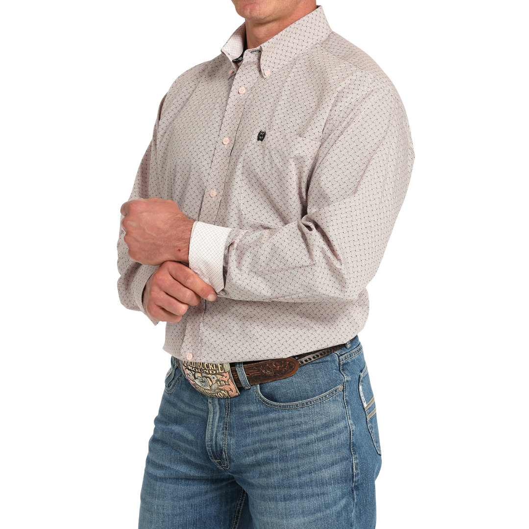 Cinch Men's Basketweave Print Pink Shirt