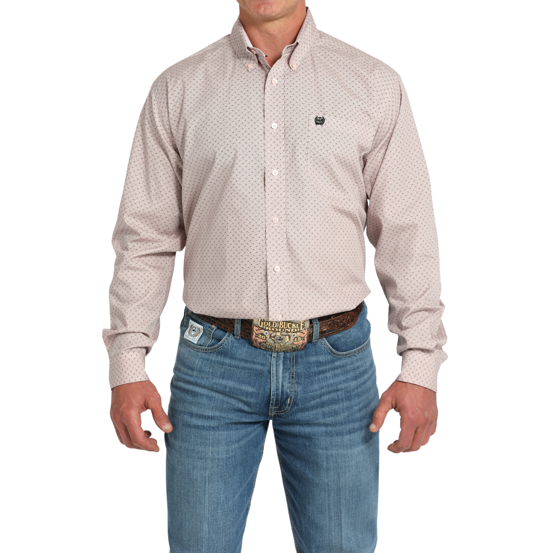 Cinch Men's Basketweave Print Pink Shirt