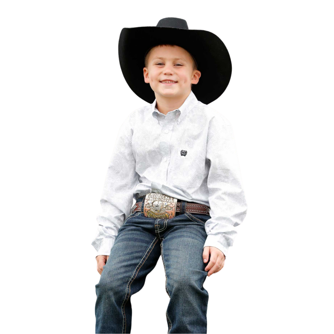 Cinch Youth Boy's Paisley Print White Shirt