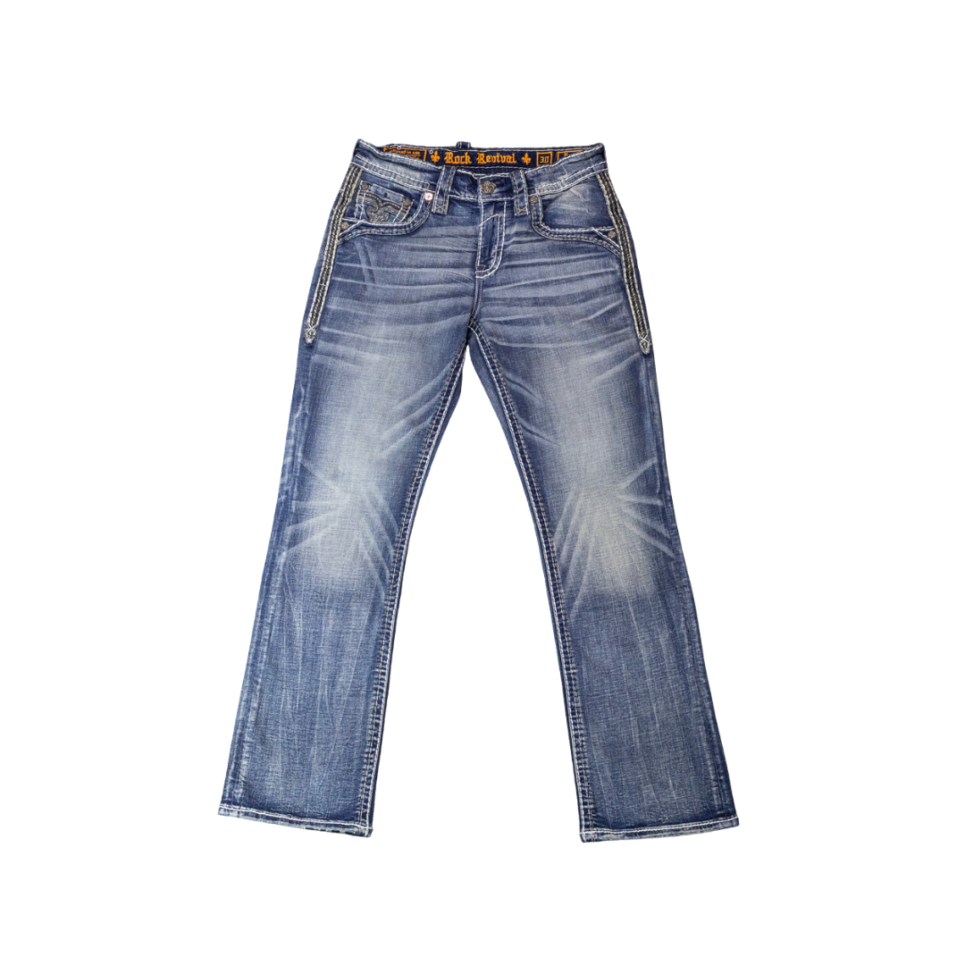 Rock Revival Men's Rory Bootcut Demin Blue Jeans