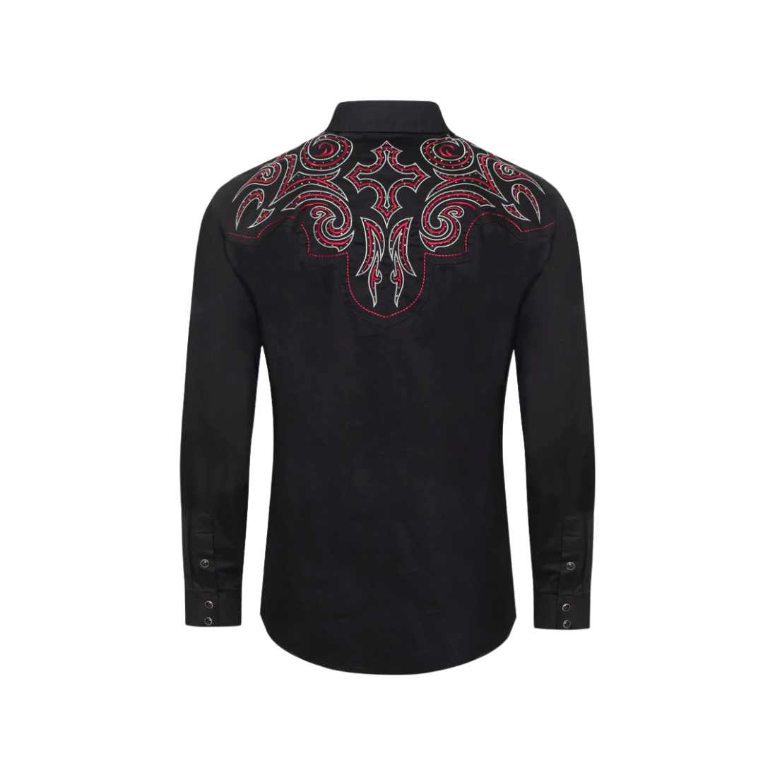 Avalon Men's Embroidery Snap Black Shirt
