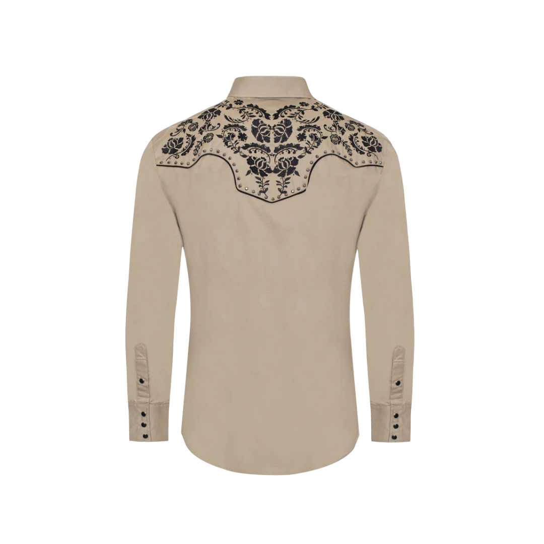 Avalon Men's Embroidery Snap Khaki Shirt