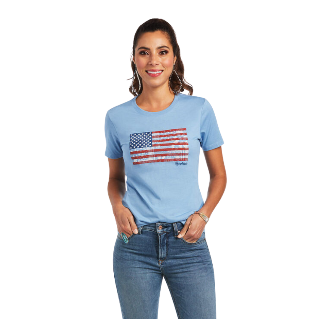 Ariat Women's Paisley Flag Light Blue Tee Shirt