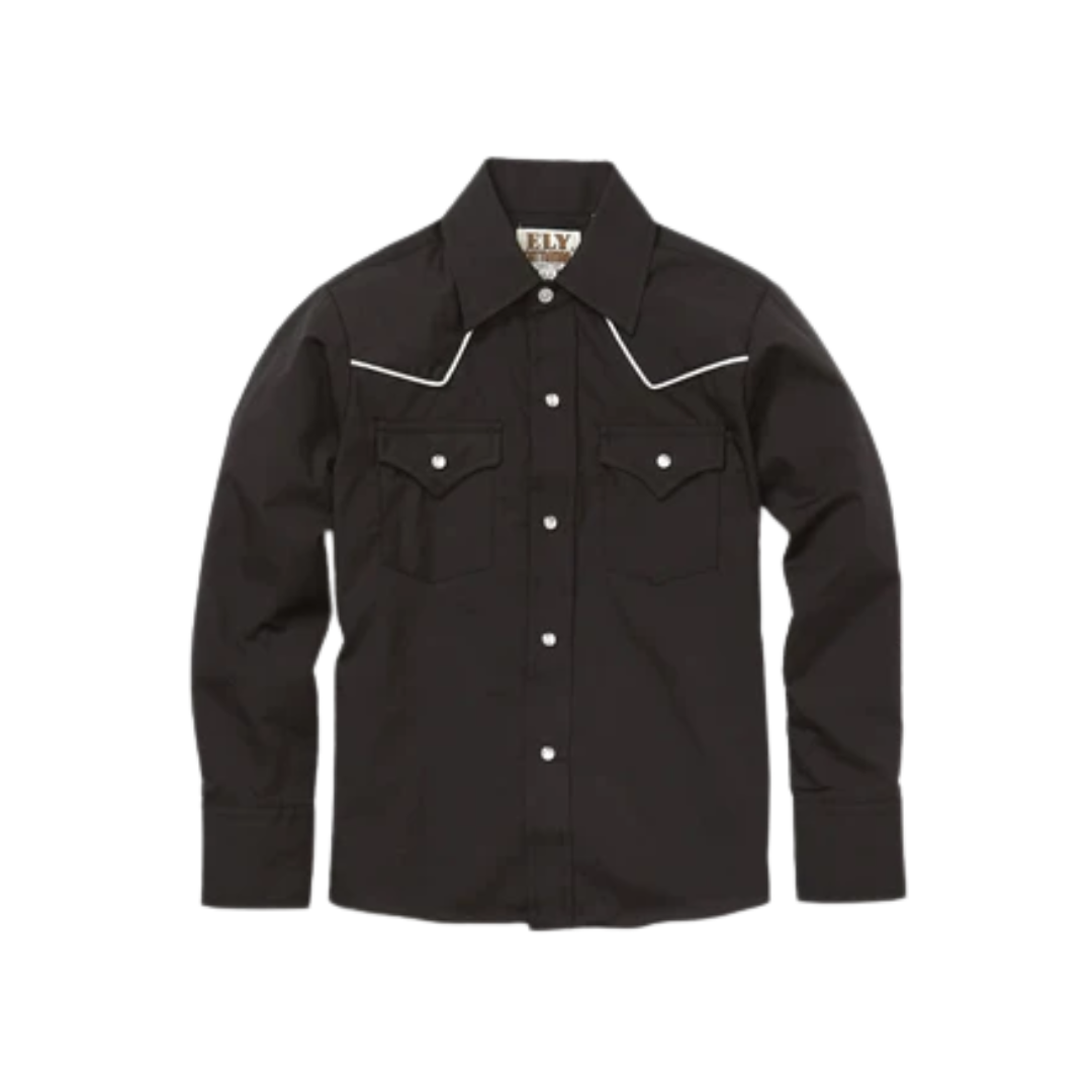Ely & Walker Youth Boy's Solid Western Piping Black Shirt