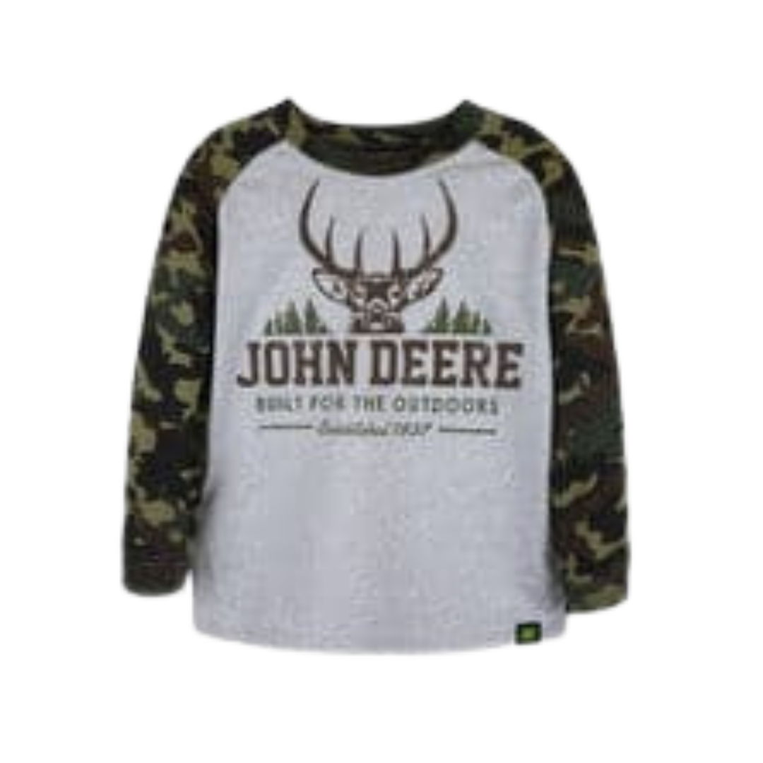 John Deere Youth Boy's Built For The Outdoors Grey Tee Shirt