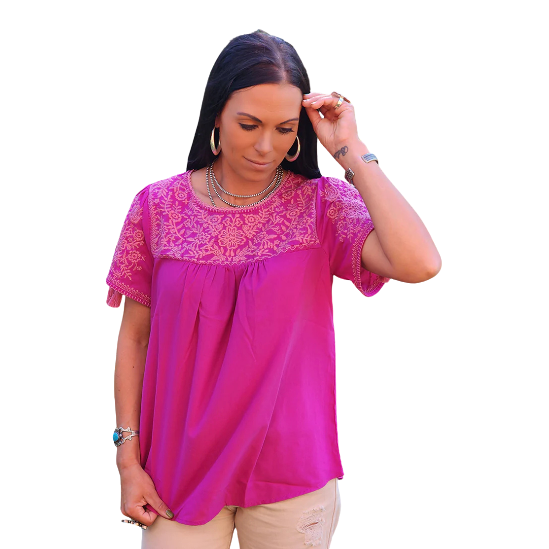 Andree Women's Embroidered Magenta Blouse
