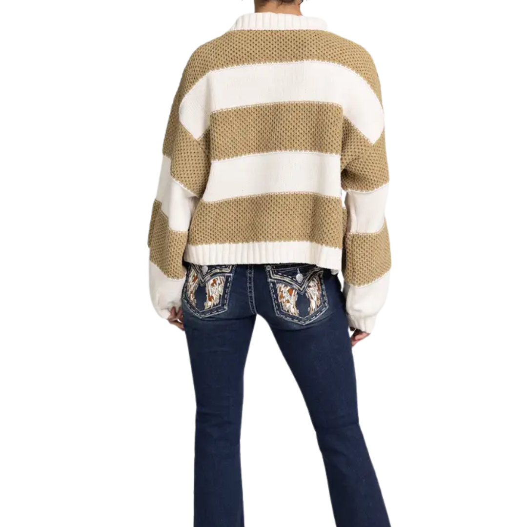 Miss Me Women's Crocheted Striped Olivia Multicolor Sweater