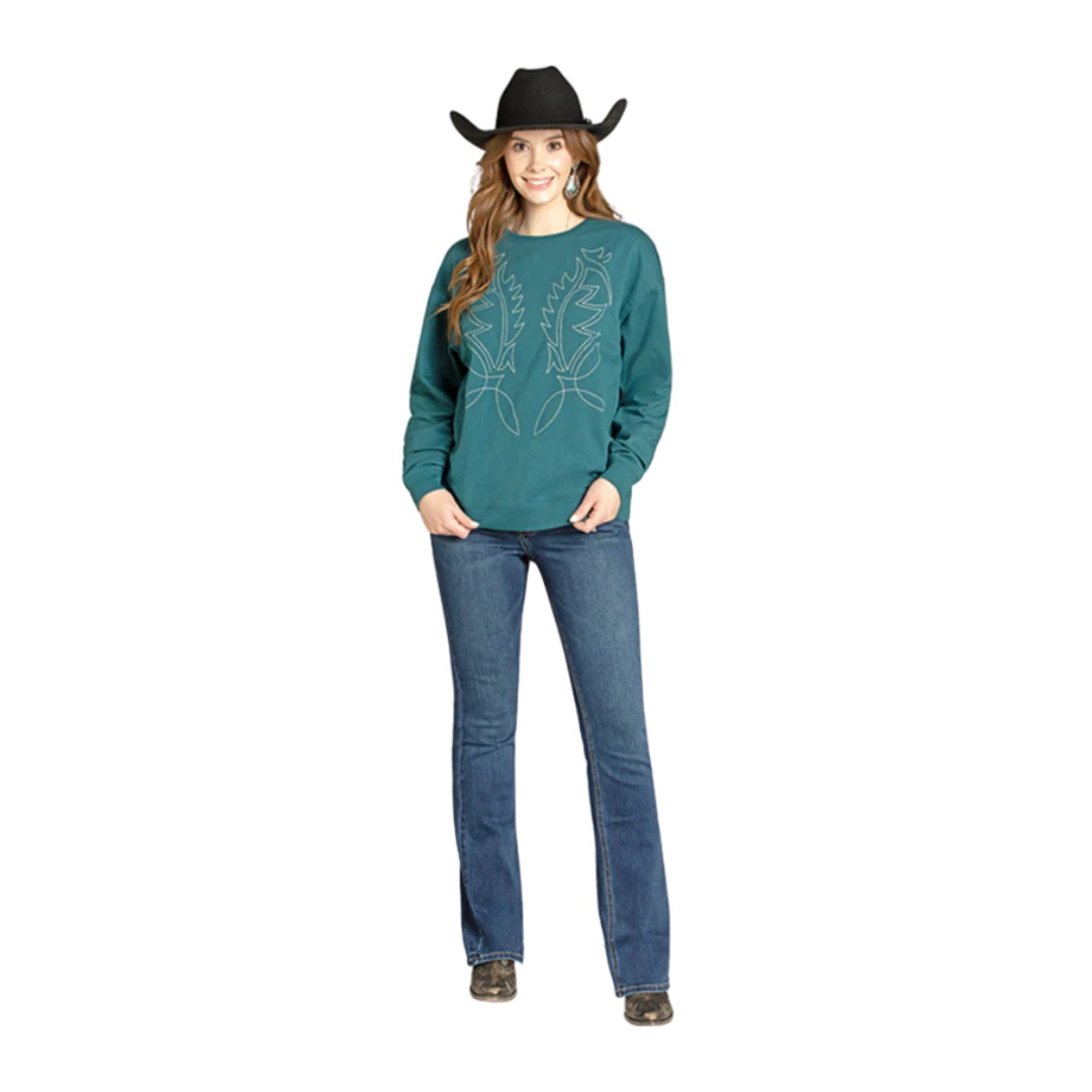 Panhandle Slim Women's Embroidered Teal Sweatshirt