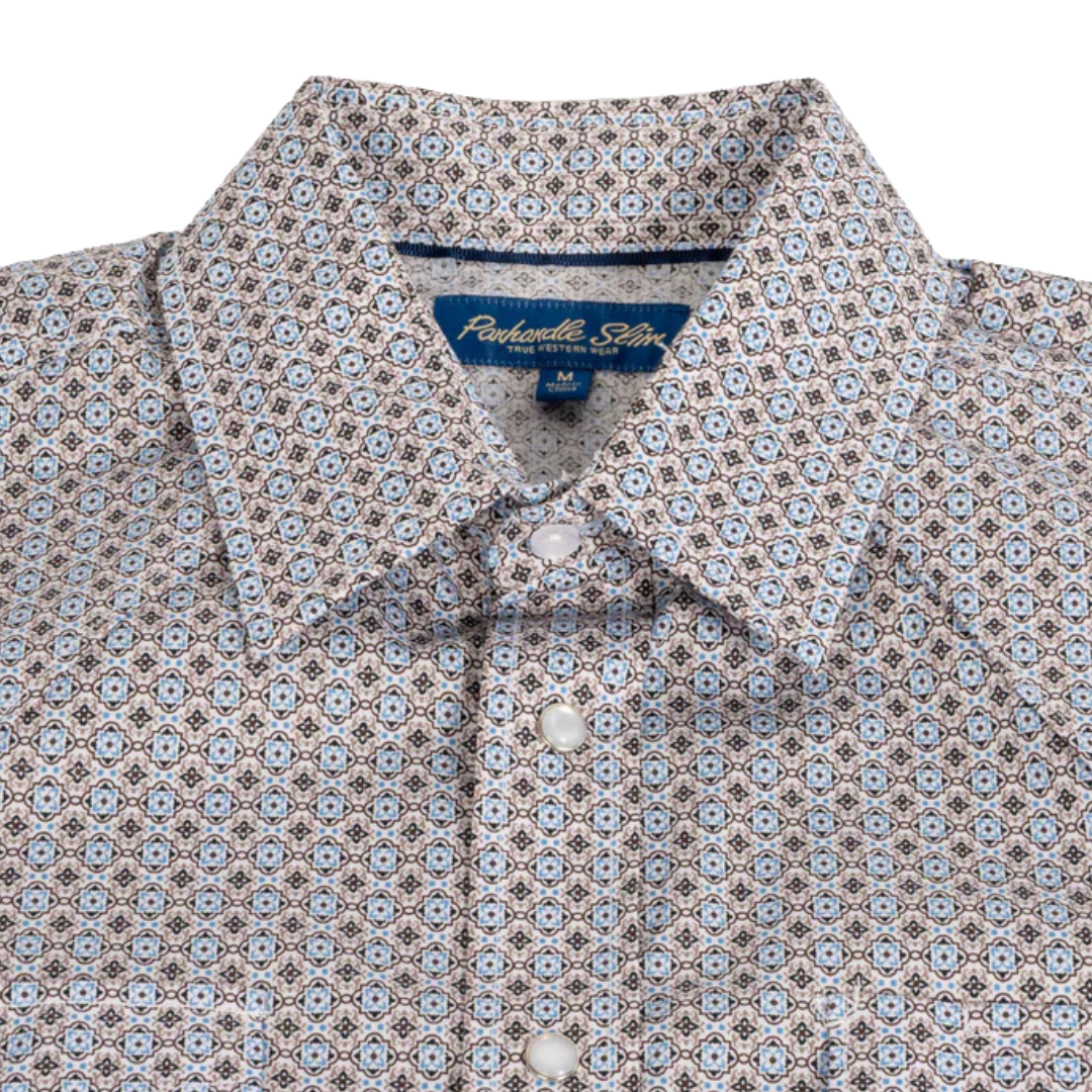 Panhandle Slim Men's Geo Print Pearl Snap Khaki Shirt