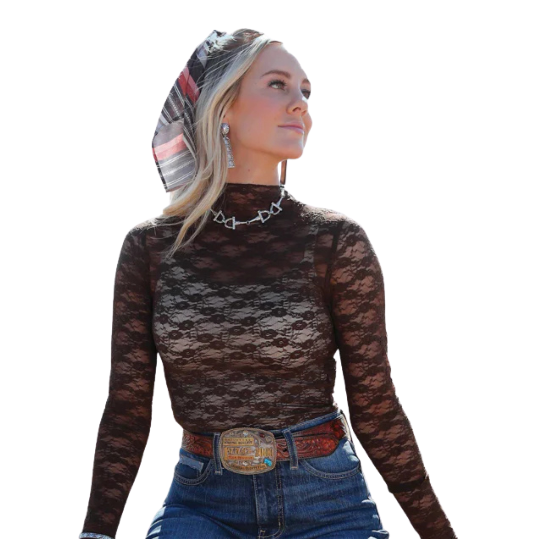 Cruel Women's Long Sleeve Lace Brown Top