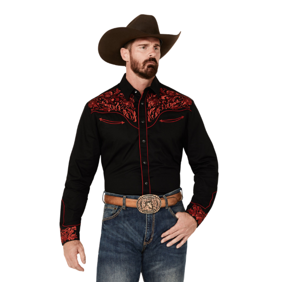 Avalon Men's Rodeo Western Snap Black Shirt