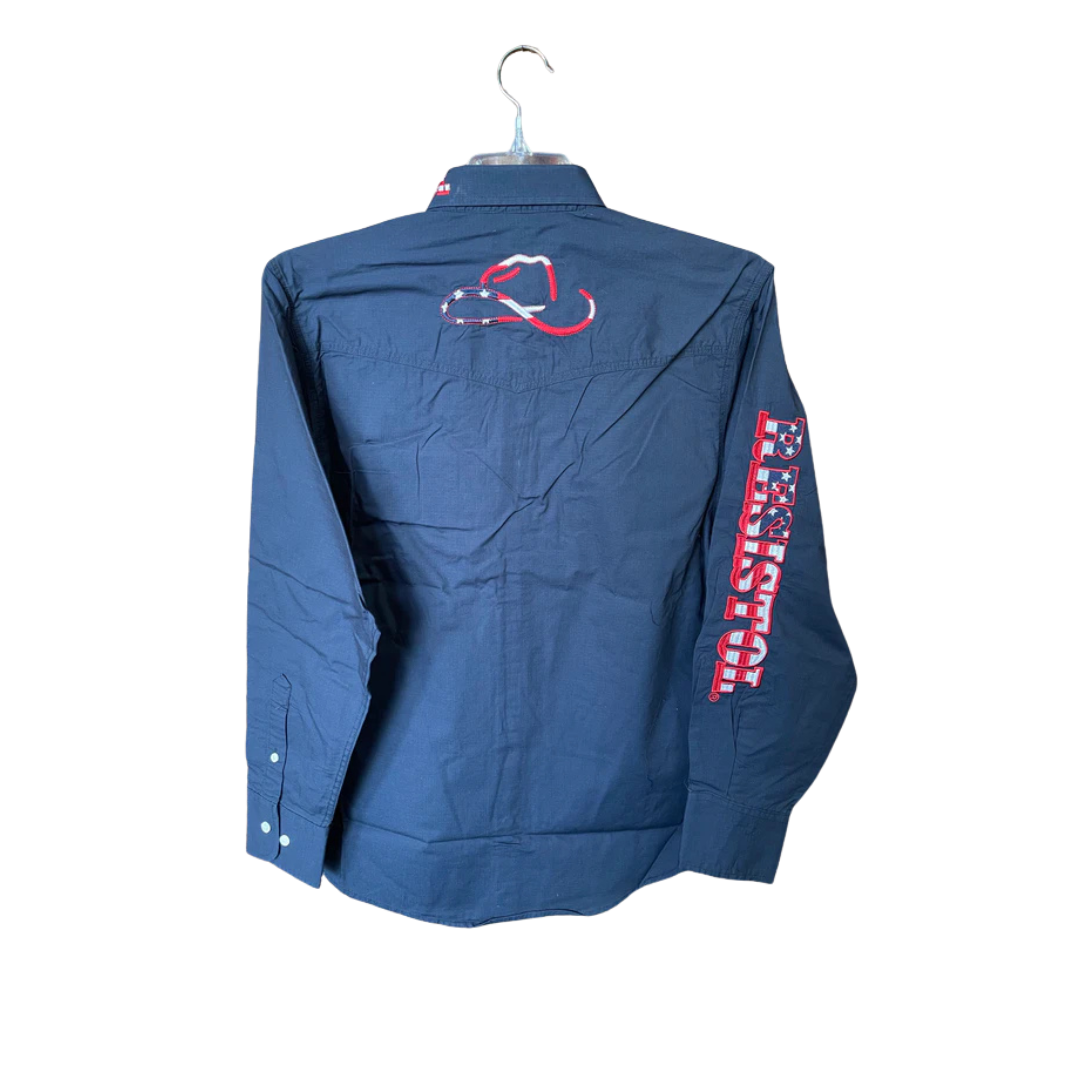 Resistol Men's USA Team Logo Button Up Navy Shirt