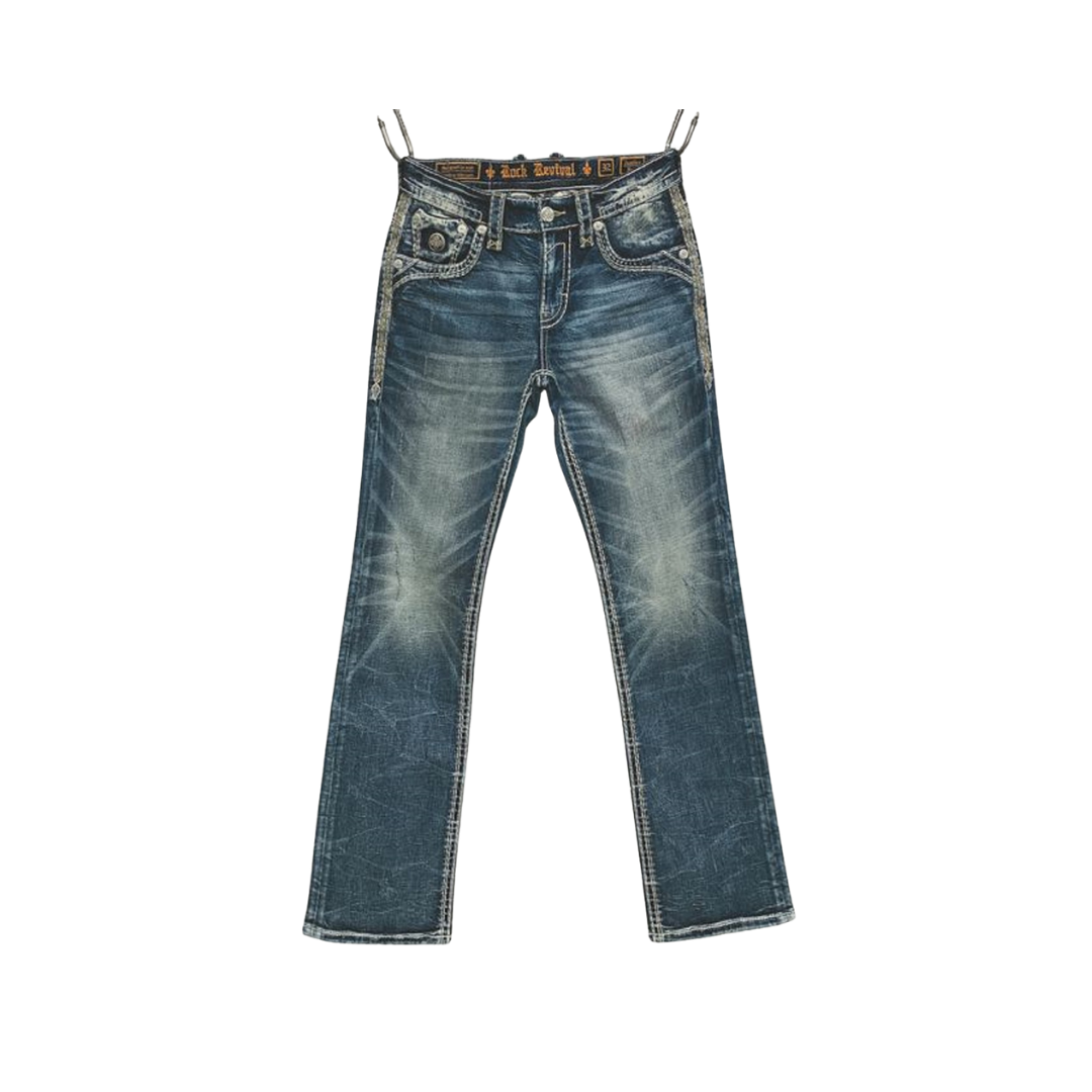 Rock Revival Men's Justice B205 Boot Cut Blue Jeans