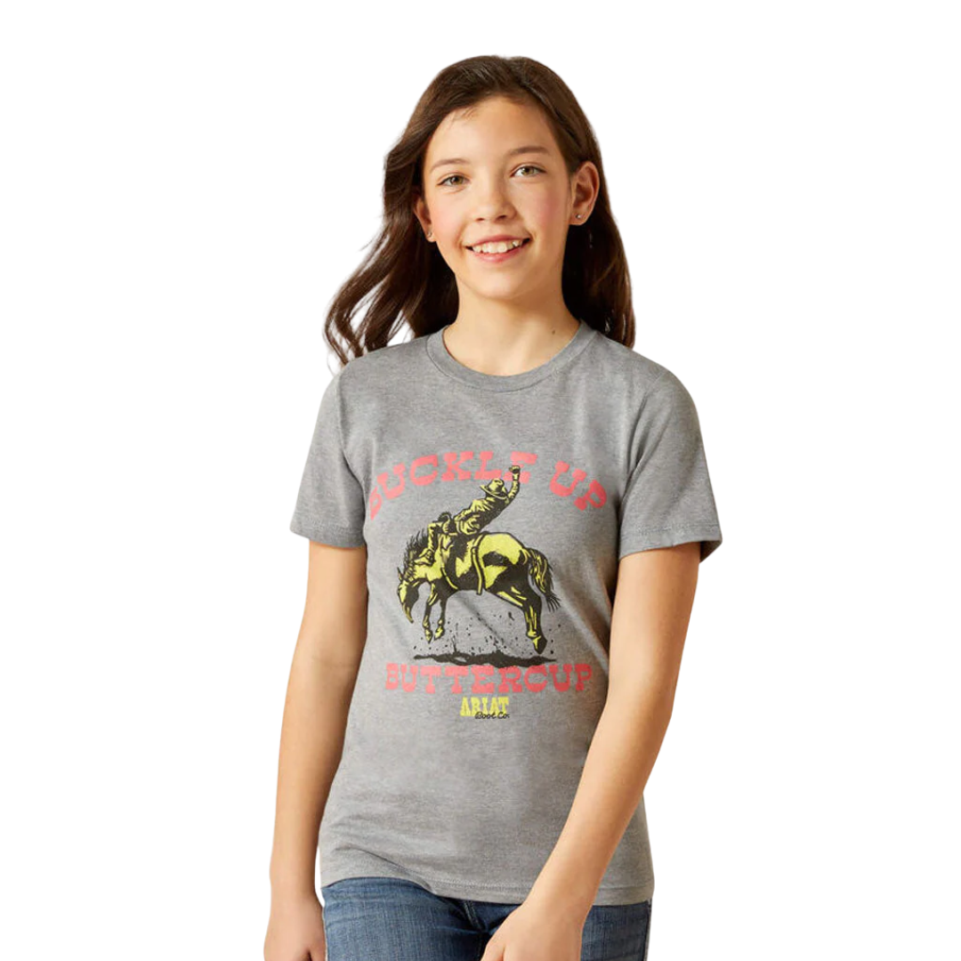 Ariat Youth Girl's Buck Up Ice Berg Grey Tee Shirt