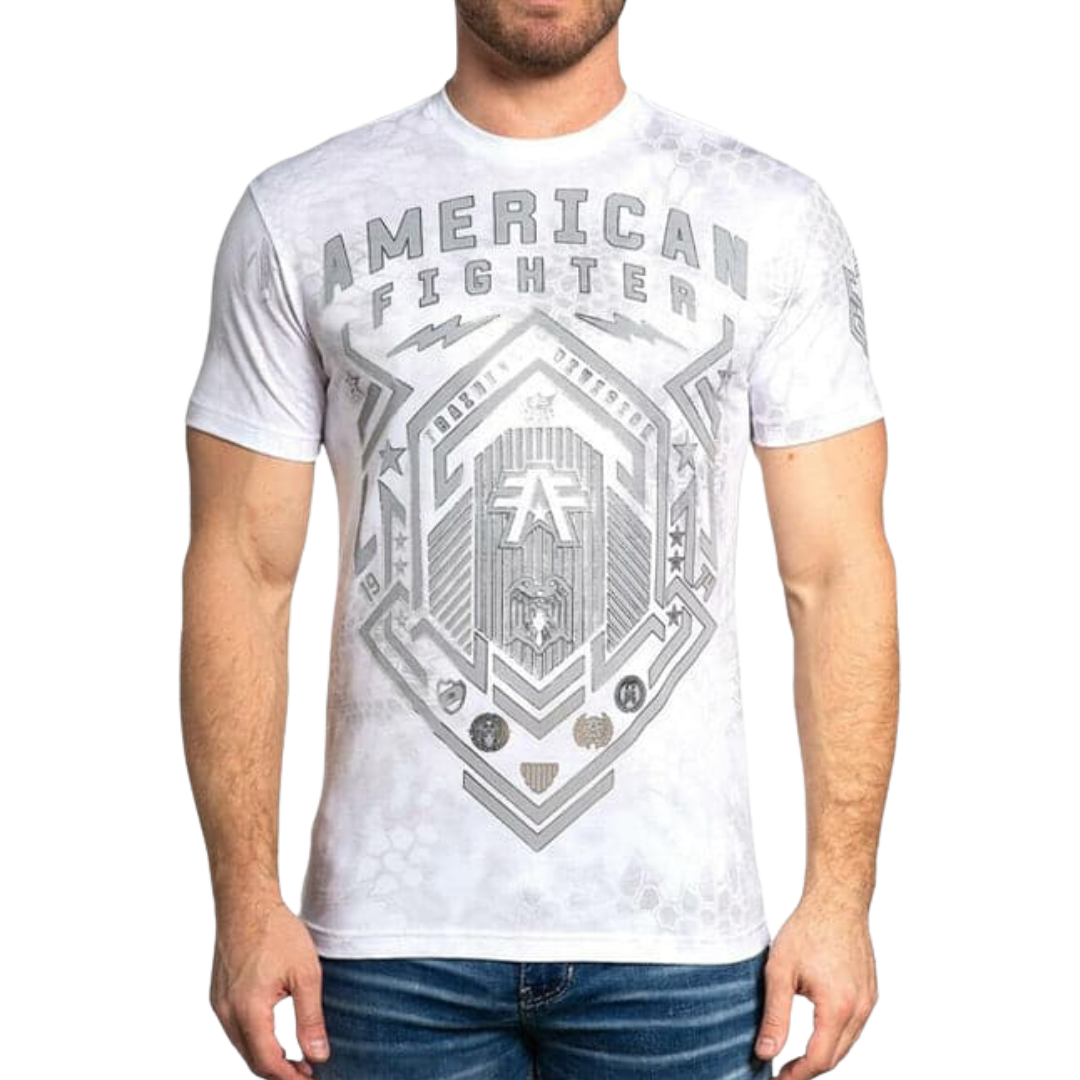 American Fighter Men's Fair Groove Design White Tee Shirt