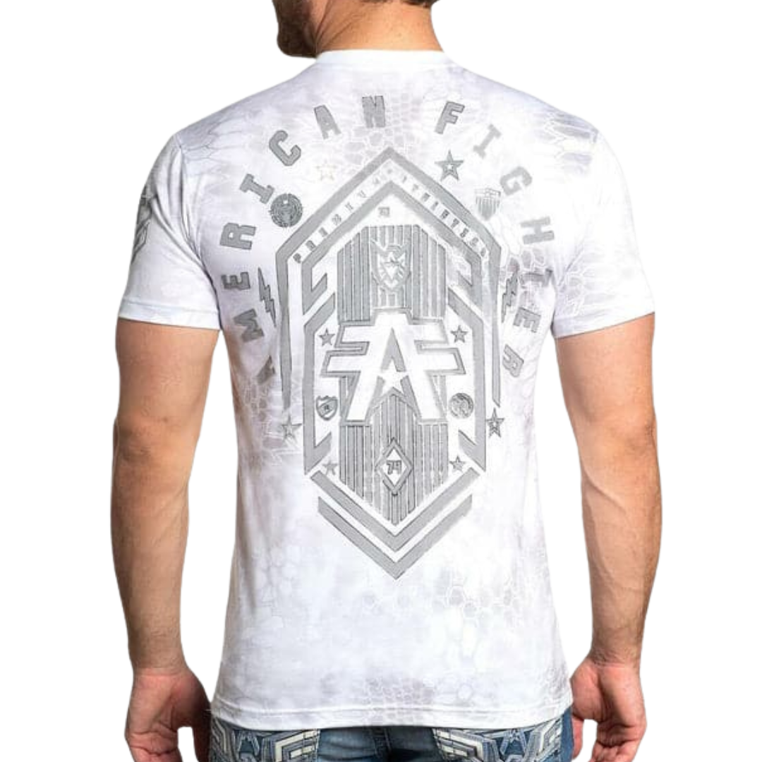 American Fighter Men's Fair Groove Design White Tee Shirt