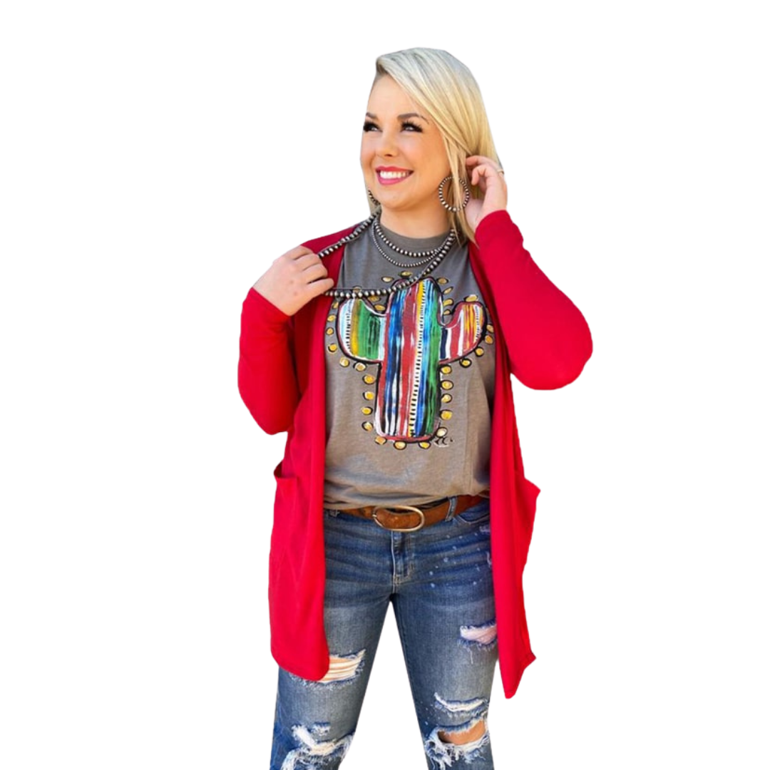 Texas True Women's Callies Serape Cactus Grey Tee Shirt
