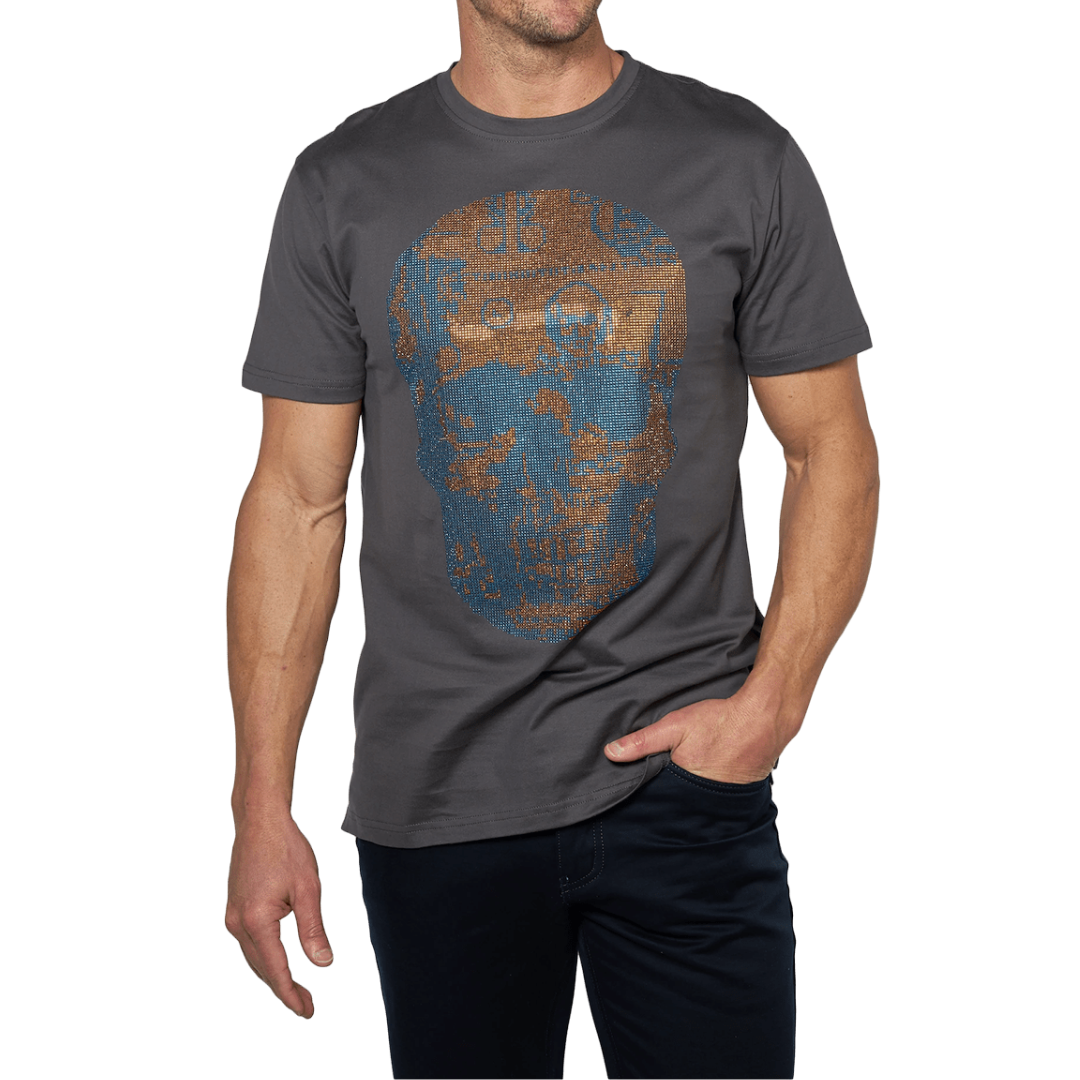 Platini Men's Relaxed Fit Skull Graphic Grey Tee Shirt
