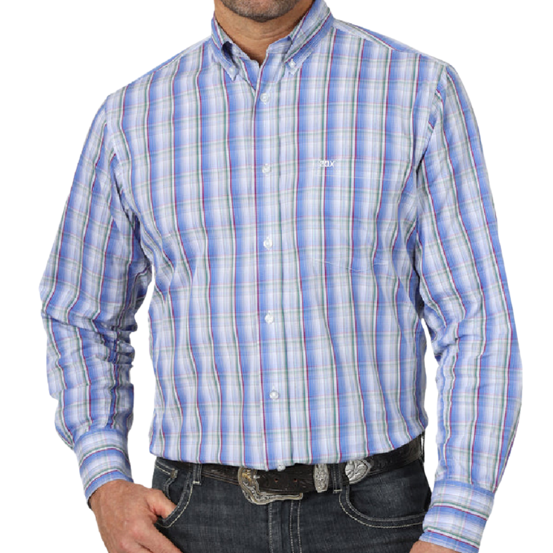 Wrangler Men's Checotah Striped Long Sleeve Blue Shirt