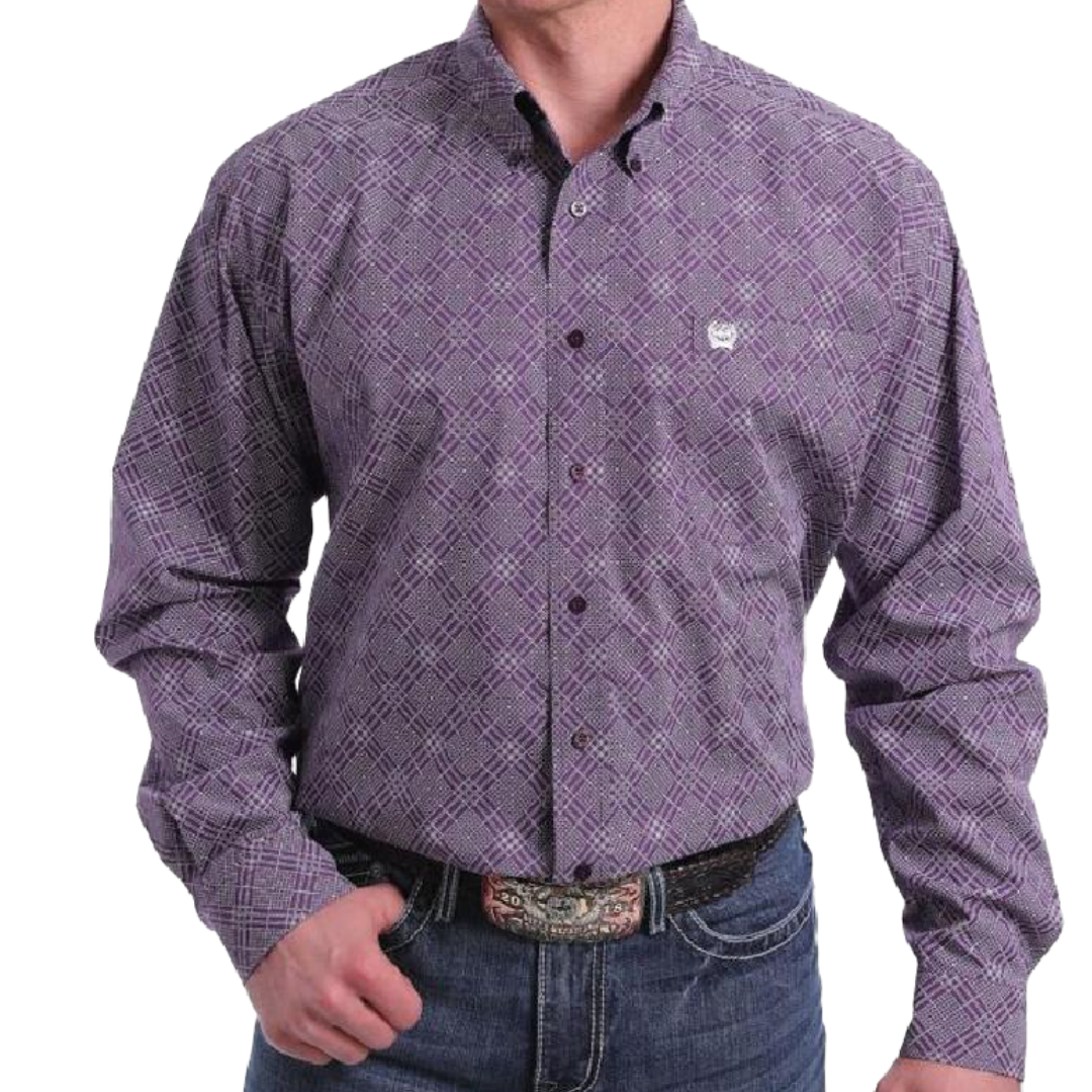 Cinch Men's Diamond Print Button Purple Shirt