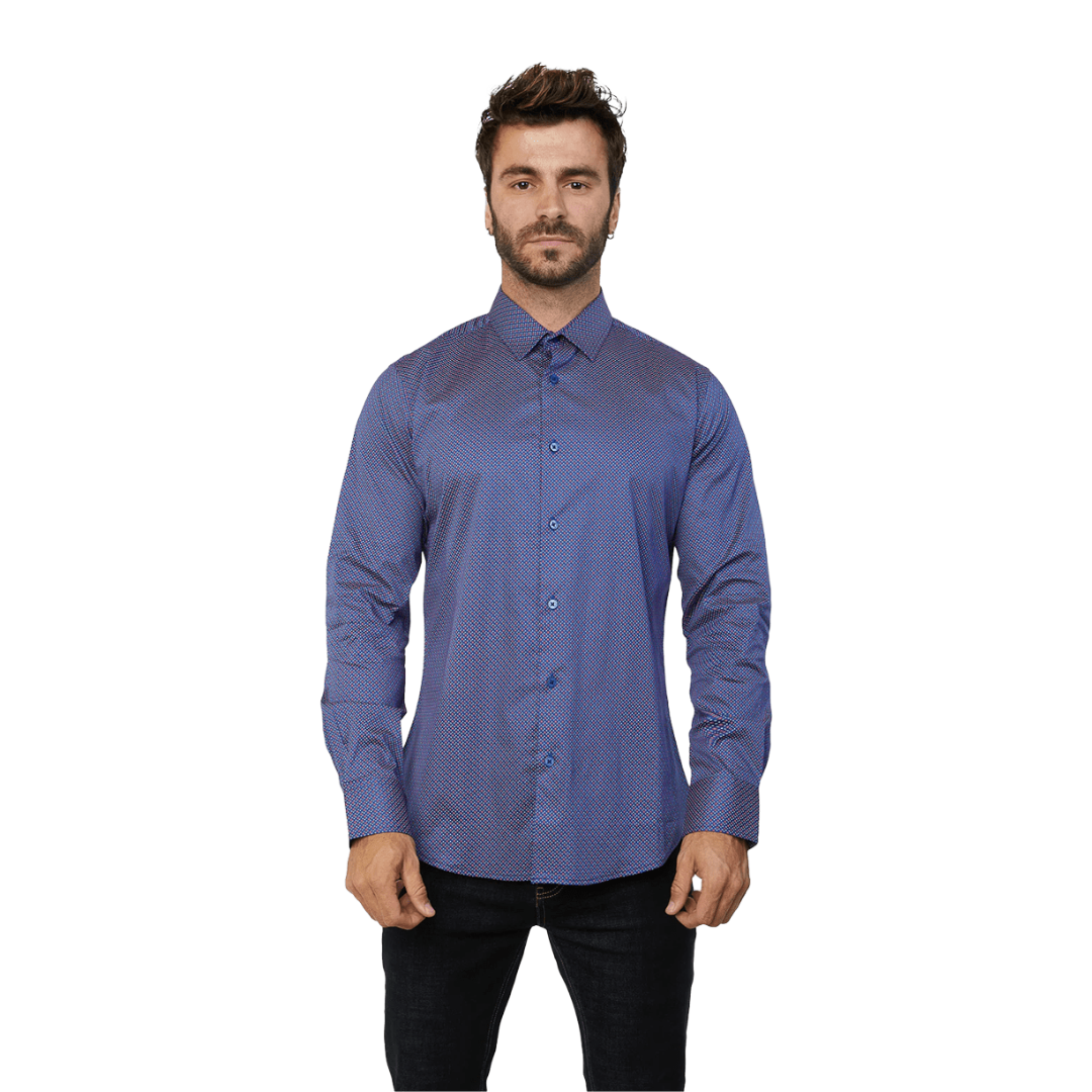 Platini Men's Monogram Digital Print Dress Navy Shirt