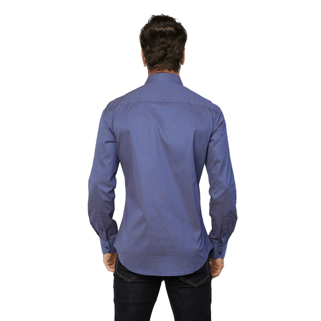 Platini Men's Monogram Digital Print Dress Navy Shirt