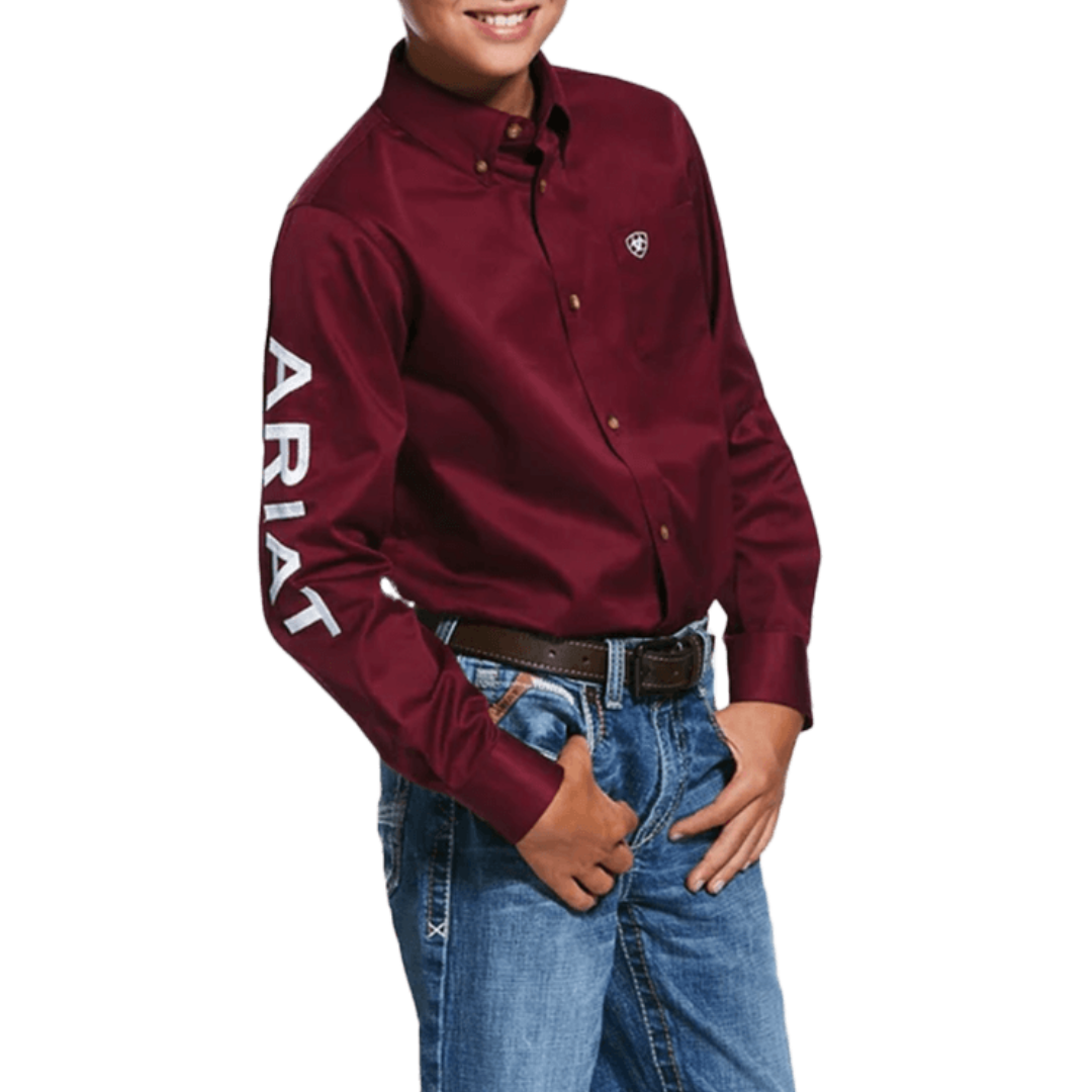 Ariat Youth Boy's Team Logo Twill Classic Burgundy Shirt