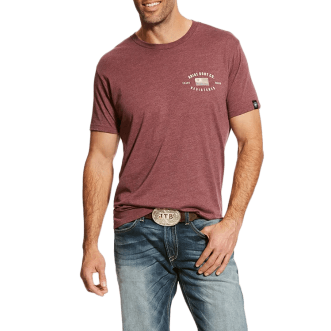 Ariat Men's US Registered Flag Short Sleeve Burgundy Tee Shirt