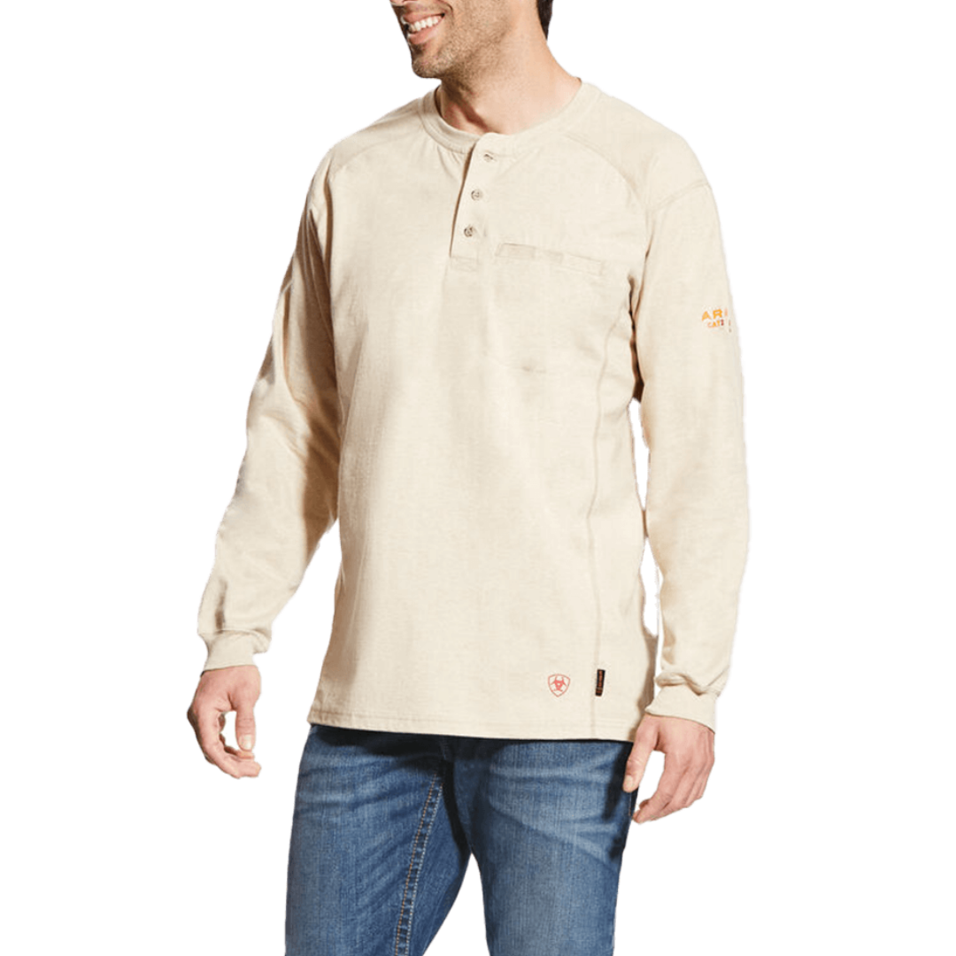 Ariat Men's Resistant Henley Top Long Sleeve Sand Shirt
