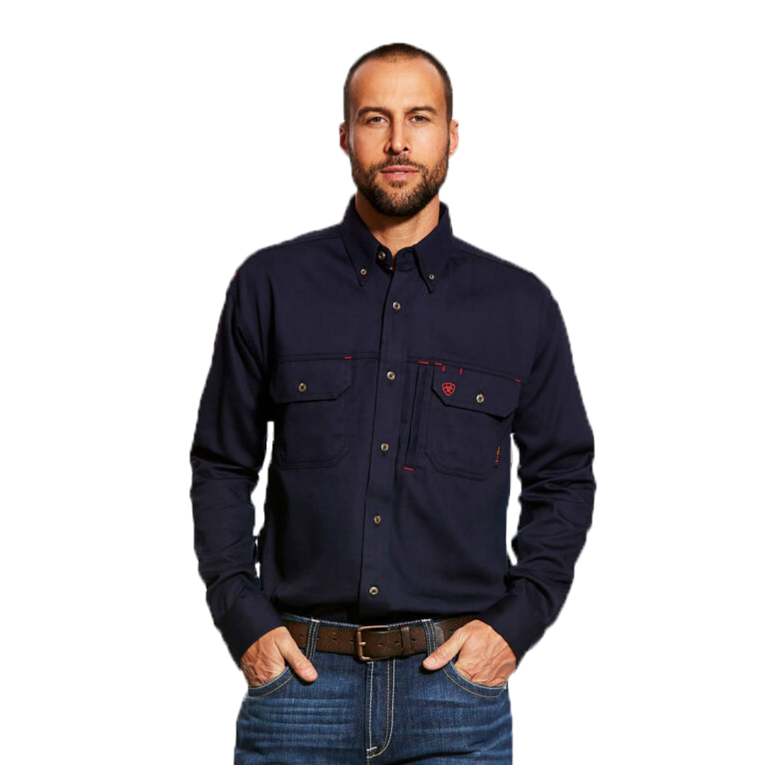 Ariat Men's Flame Resistant Solid Vent Work Navy Shirt