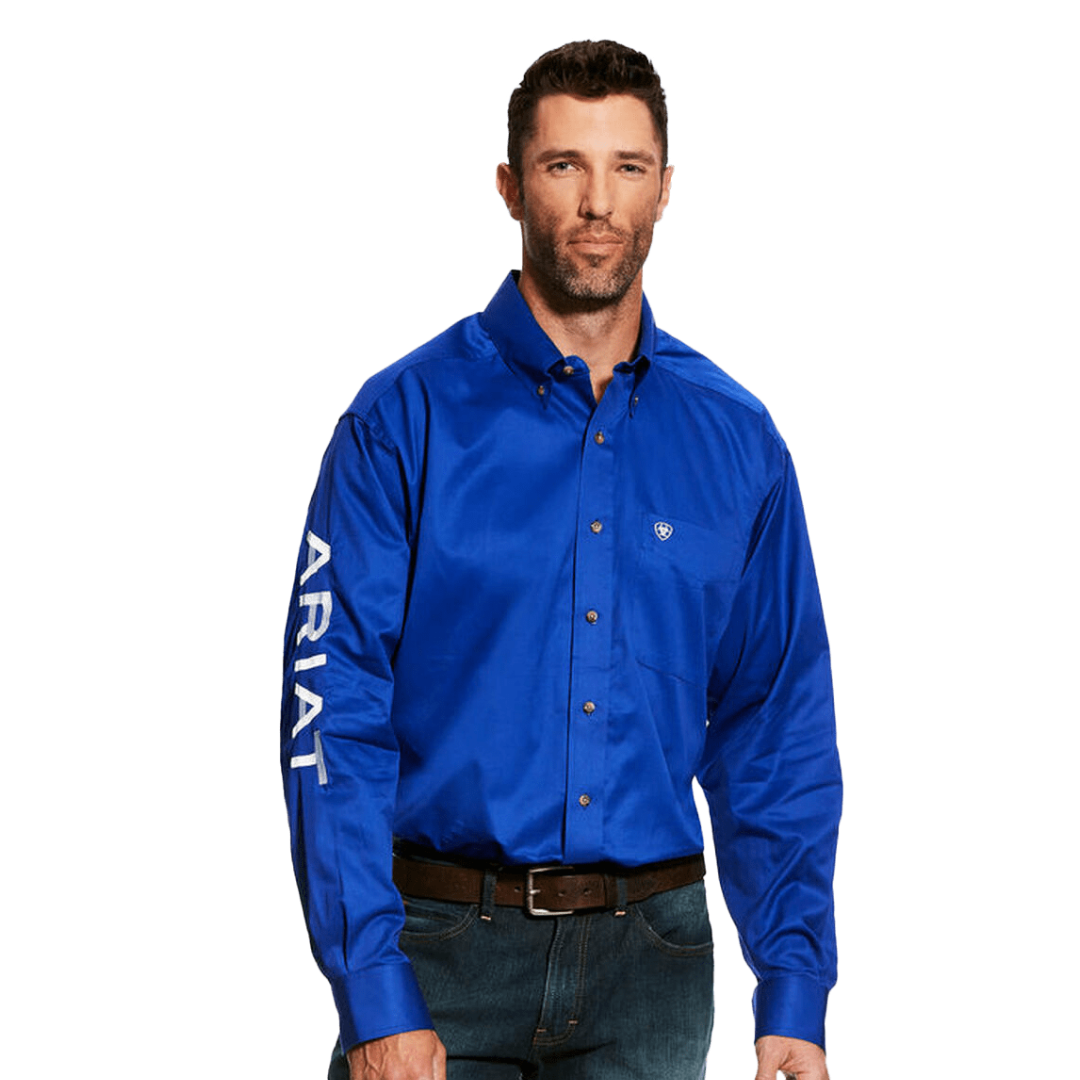 Ariat Men's Marine Team Logo Twill Long Sleeve Blue Shirt