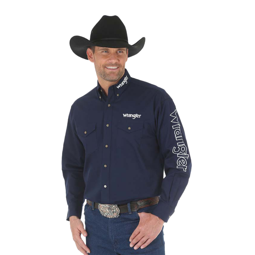 Wrangler Men's Logo Long Sleeve Navy Shirt