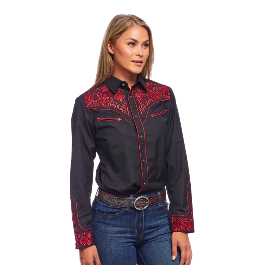 Avalon Women's Embroidered Black Shirt