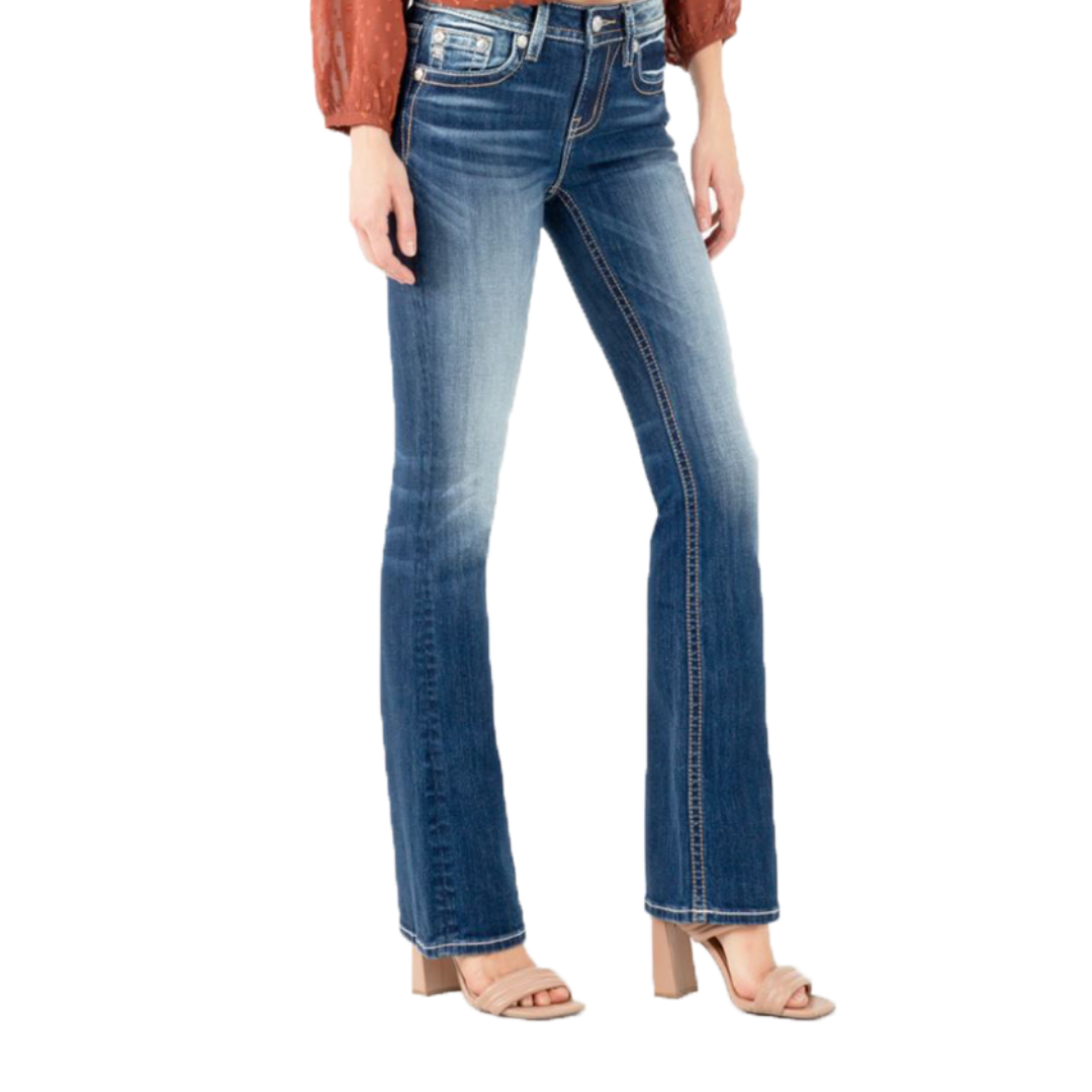 Miss Me Women's Mid Rise Boot Blue Jeans