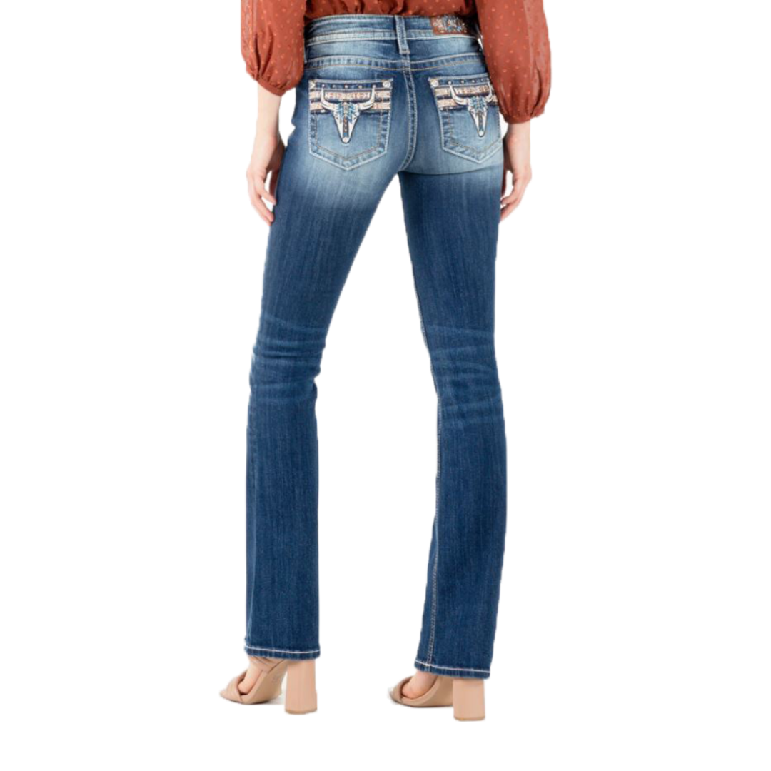 Miss Me Women's Mid Rise Boot Blue Jeans