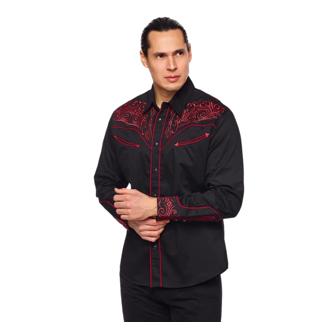 Avalon Men's Embroidered Black Shirt