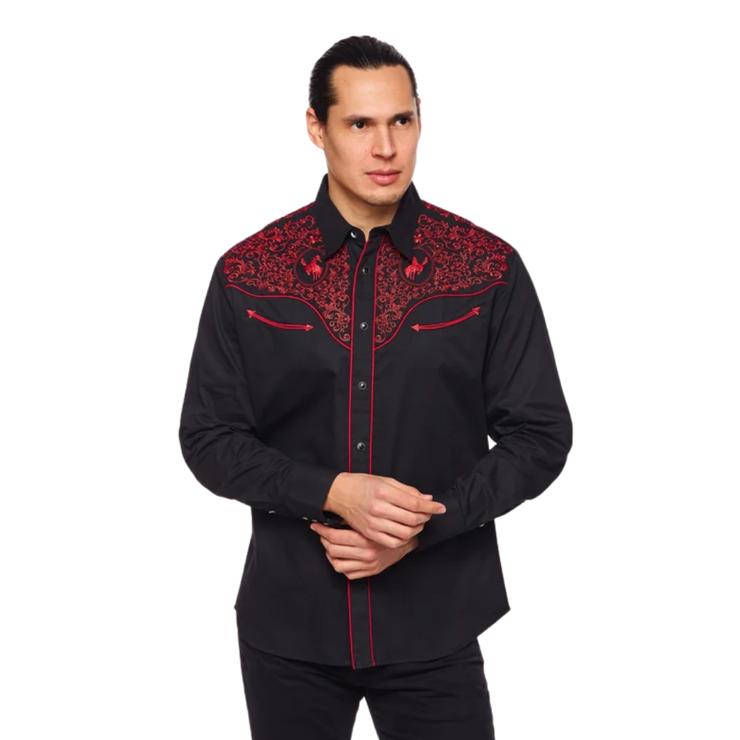 Avalon Men's Embroidered Black Shirt