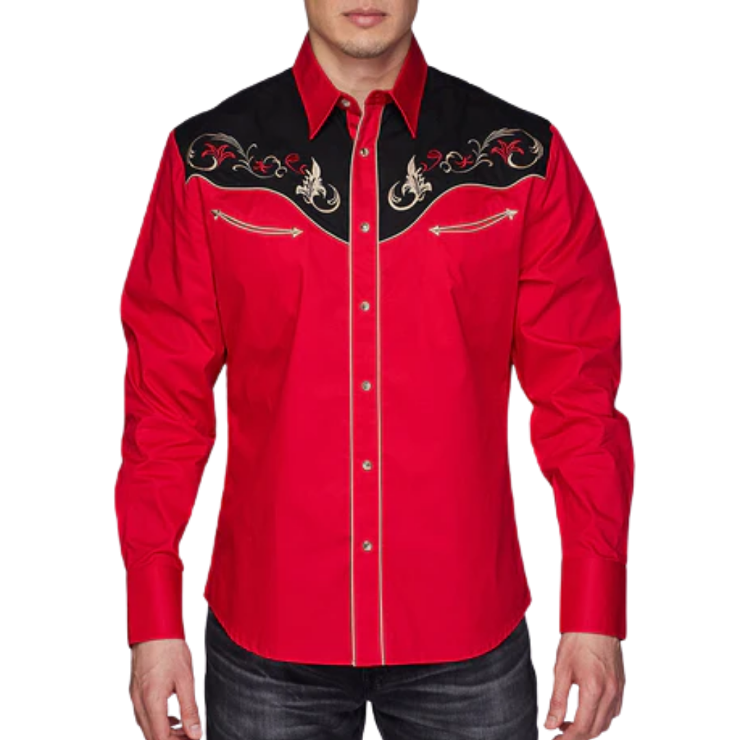 Avalon Men's Embroidery Western Red Shirt