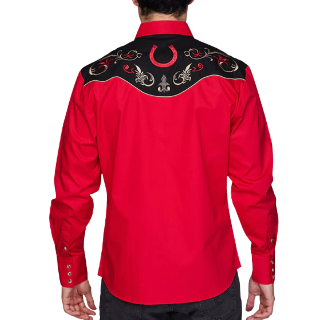 Avalon Men's Embroidery Western Red Shirt