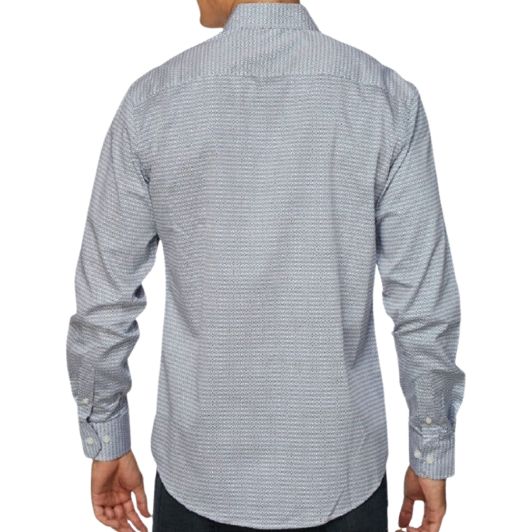 Avalon Men's Print Satin Button Down Blue Shirt