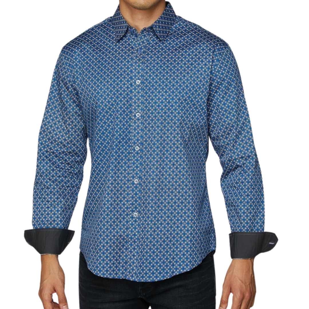 Avalon Men's Print Button Blue Shirt