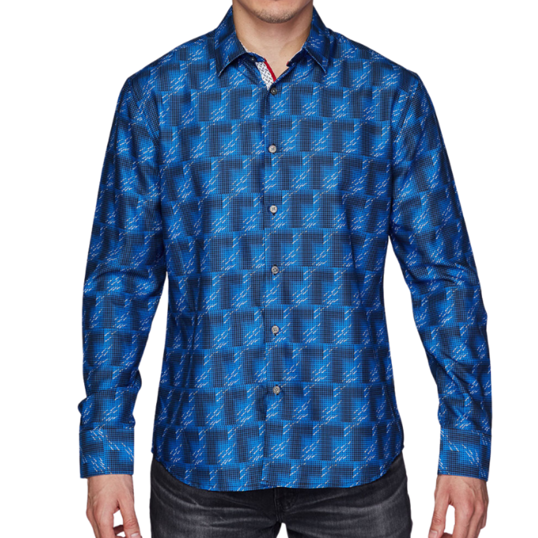 Avalon Men’s Long Sleeve Satin Blue Shirt