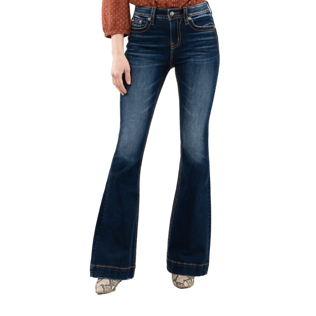 Miss Me Women's Dark Wash High Rise Flare Blue Jeans