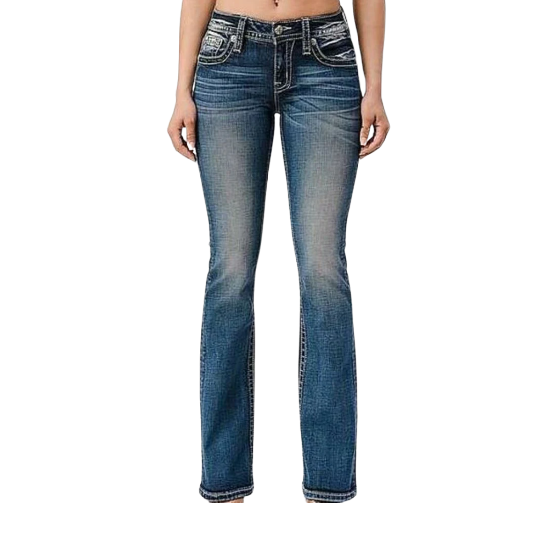 Miss Me Women's Dark Feathery Longhorn Bootcut Blue Jeans