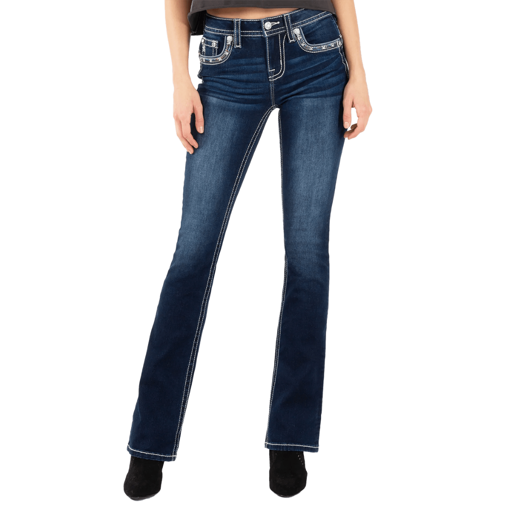 Miss Me Women's Sequin Boot Cut Blue Jeans