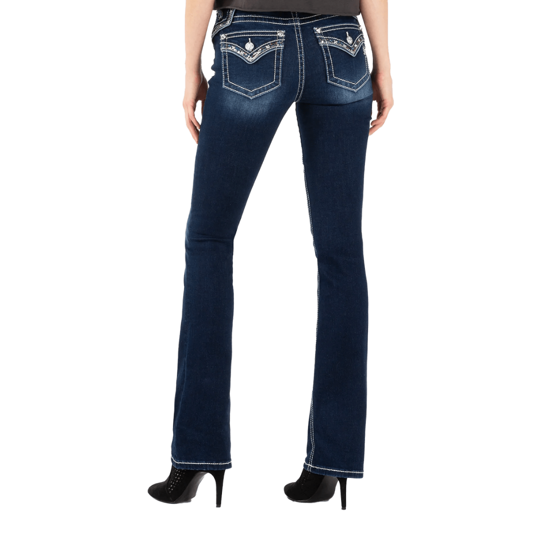 Miss Me Women's Sequin Boot Cut Blue Jeans