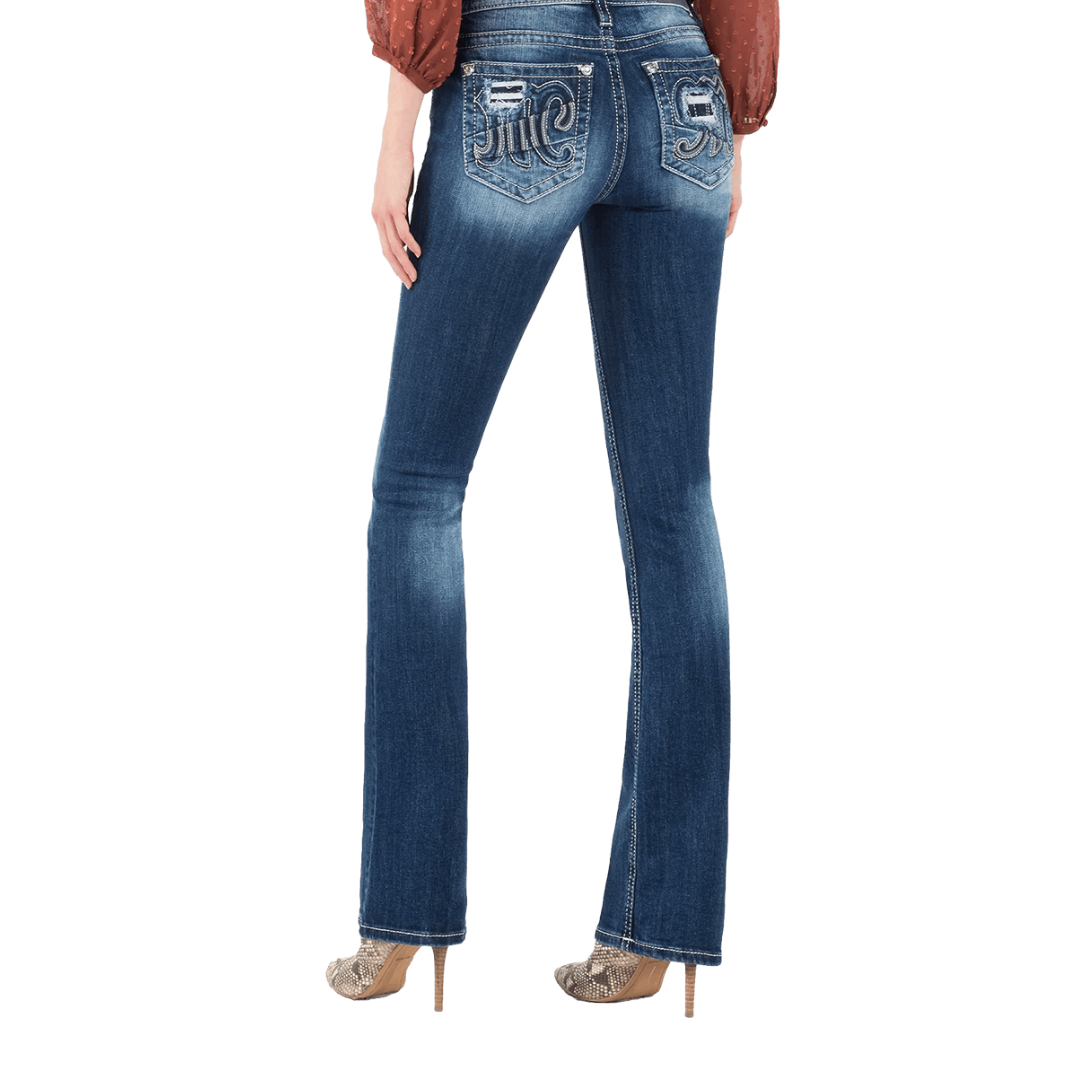 Miss Me Women's Distressed M Chloe Mid Rise Boot Cut Blue Jeans
