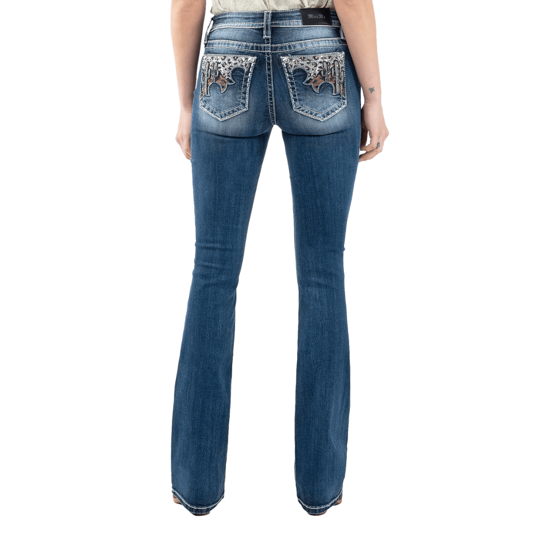 Miss Me Women's Leopard Cactus Boot Cut Blue Jeans